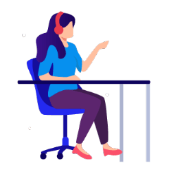 Cartoon woman sitting in chair with headphones on